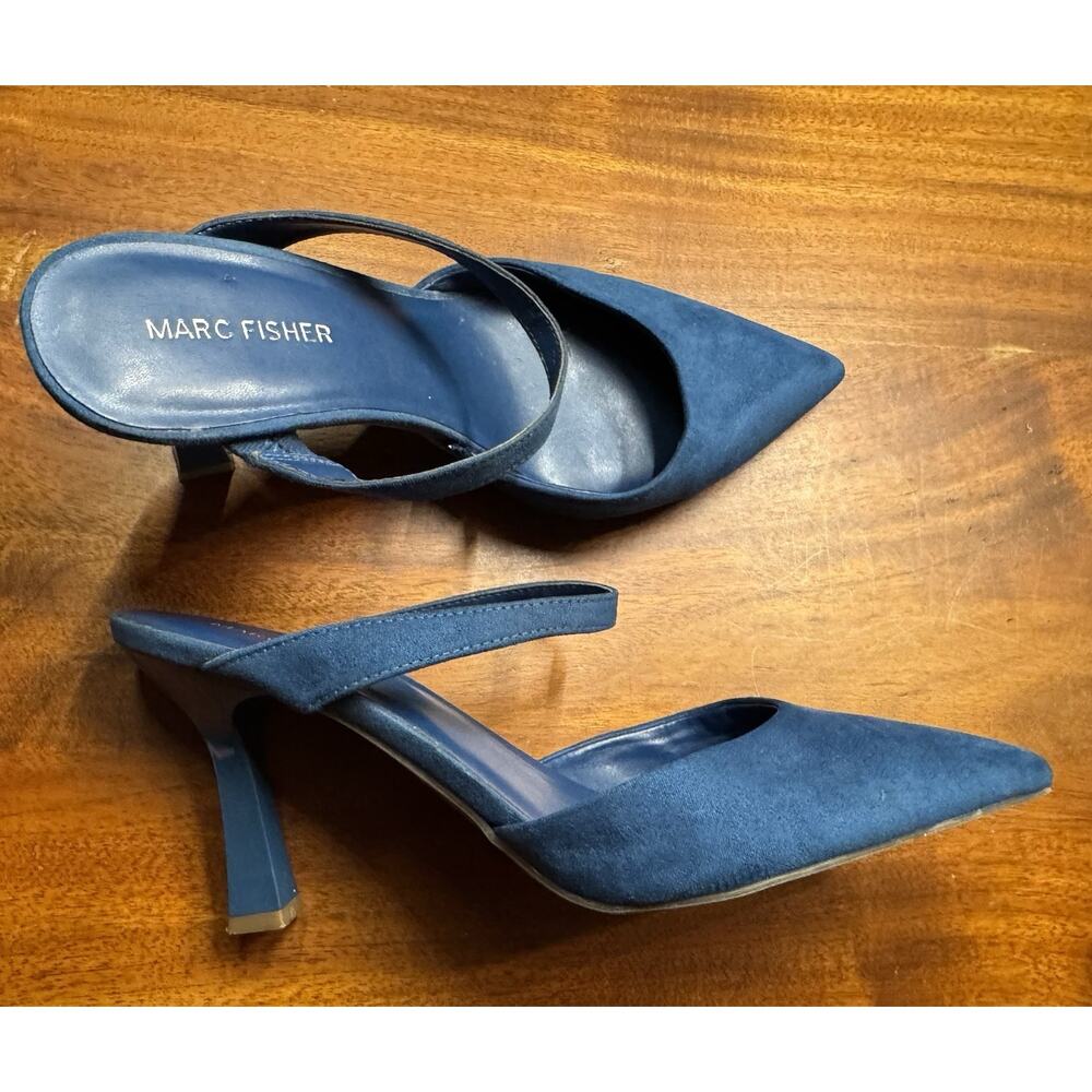 Marc Fisher Hadya pointy toe stiletto Blue Suede pumps Sandals Sz 7M